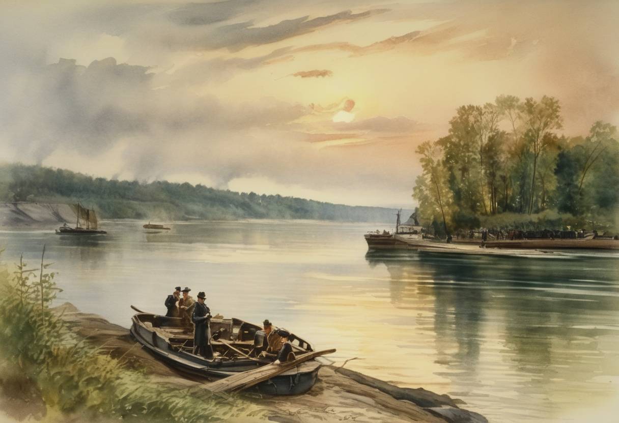 Watercolor painting based depiction of The strategic St. Lawrence Seaway agreement was concluded. (1909)