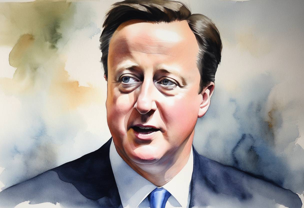 Watercolor painting based depiction of David Cameron became the Prime Minister of the United Kingdom, leading the Conservative Party in coalition with the Liberal Democrats after the general election resulted in a hung parliament. (2010)