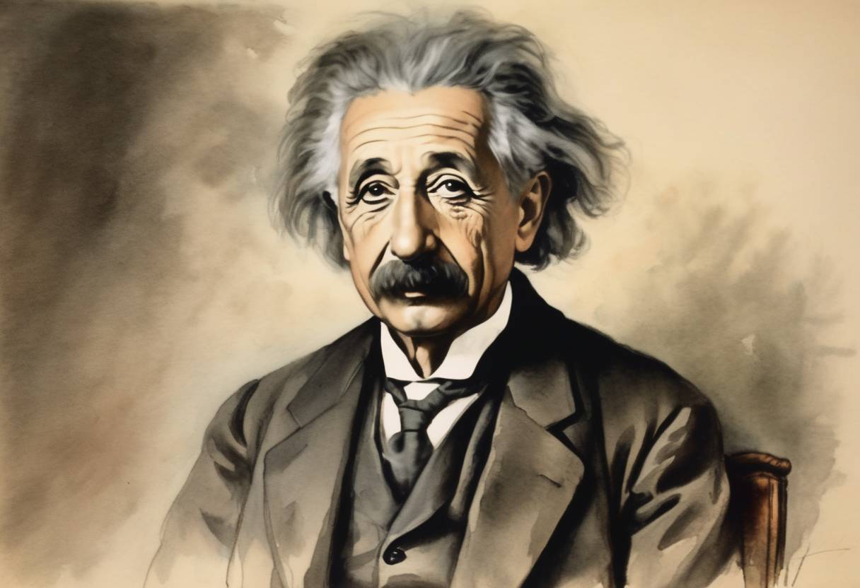 Watercolor painting based depiction of Albert Einstein was born, who would become one of the most influential physicists in history, best known for his theory of relativity. (1879)