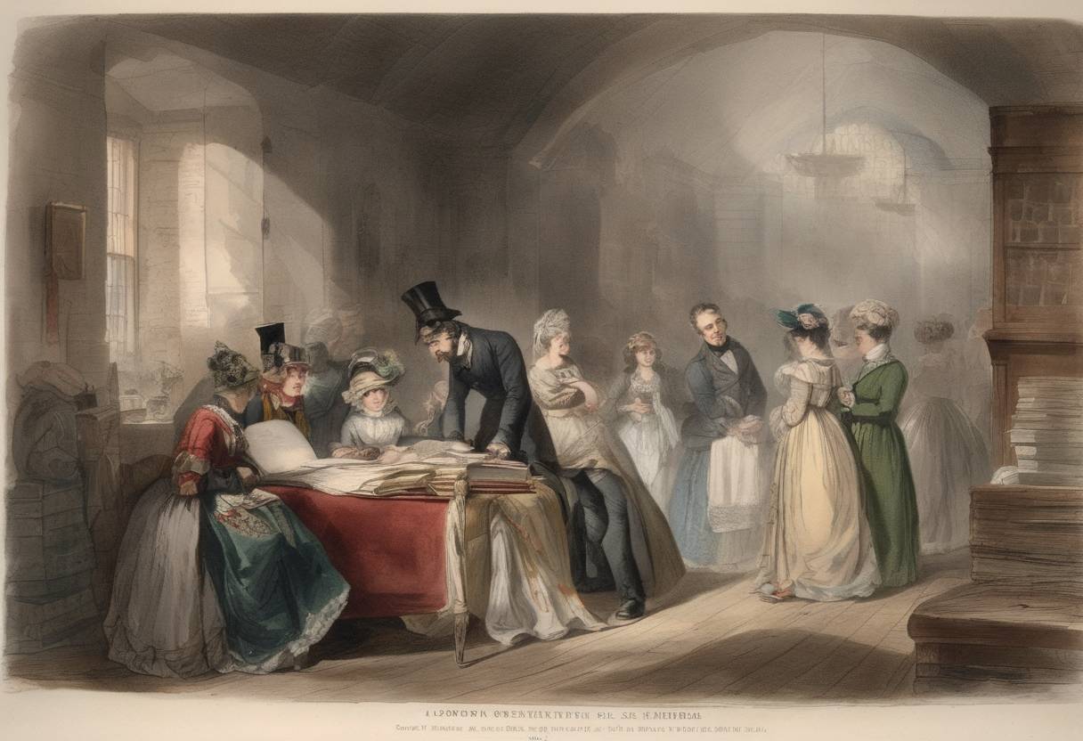 Watercolor painting based depiction of A system of civil registration of births, deaths, and marriages was introduced in England and Wales, replacing parish registers. (1837)