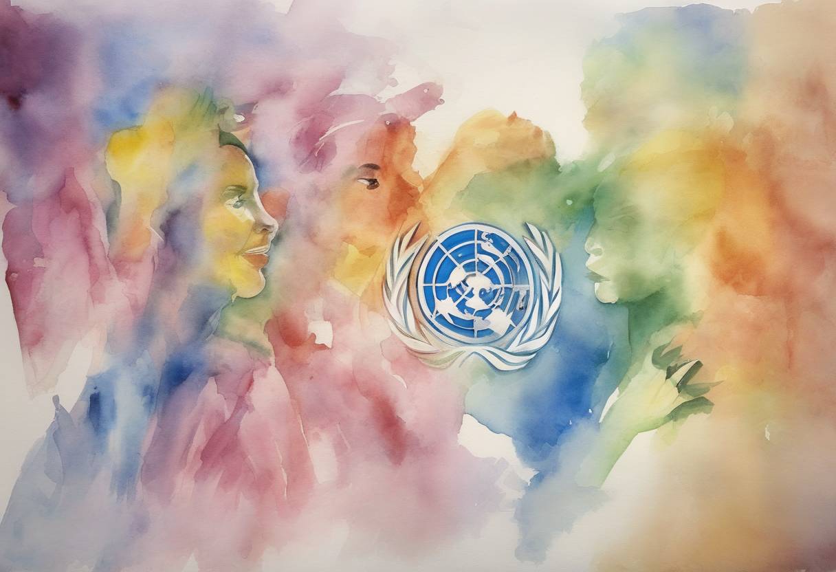 Watercolor painting based depiction of The United Nations Human Rights Council voted to appoint an independent expert to monitor violence and discrimination based on sexual orientation and gender identity. (2016)
