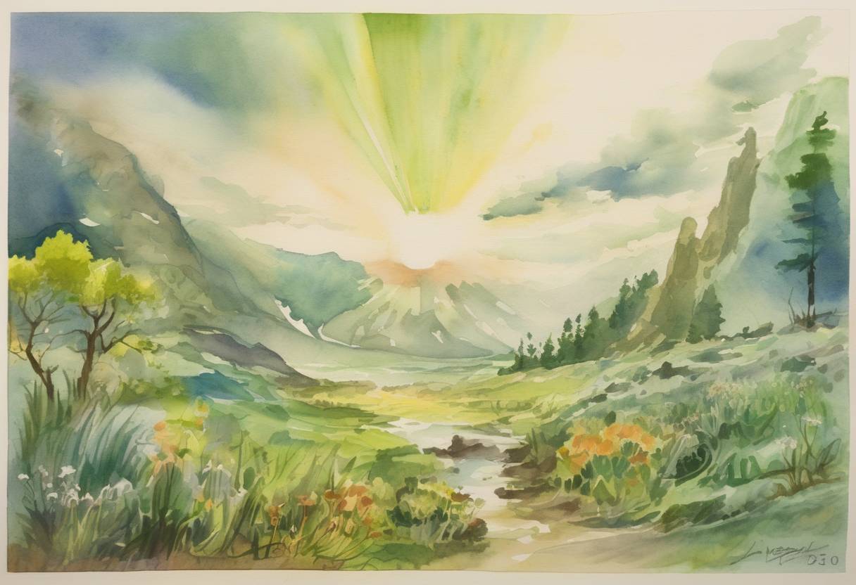 Watercolor painting based depiction of The first Earth Day is celebrated, marking the birth of the modern environmental movement. (1970)