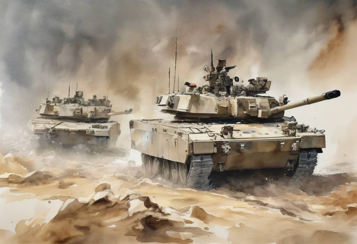 Watercolor painting based depiction of The United States announces the deployment of 1,000 additional troops to the Middle East amid tensions with Iran. (2019)