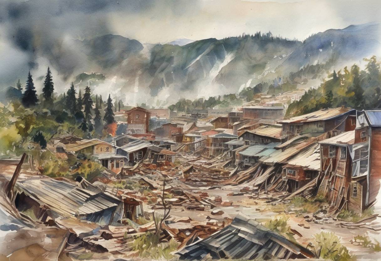 Watercolor painting based depiction of The Great Chilean Earthquake, the most powerful earthquake ever recorded, struck southern Chile with a magnitude of 9.5. (1960)