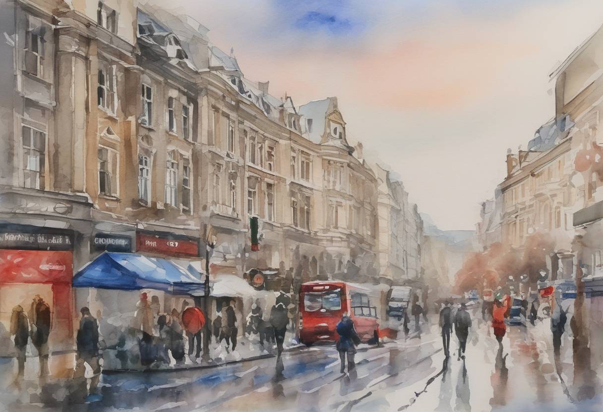 Watercolor painting based depiction of The European Union announced a new package of sanctions against Russia in response to its invasion of Ukraine. (2022)