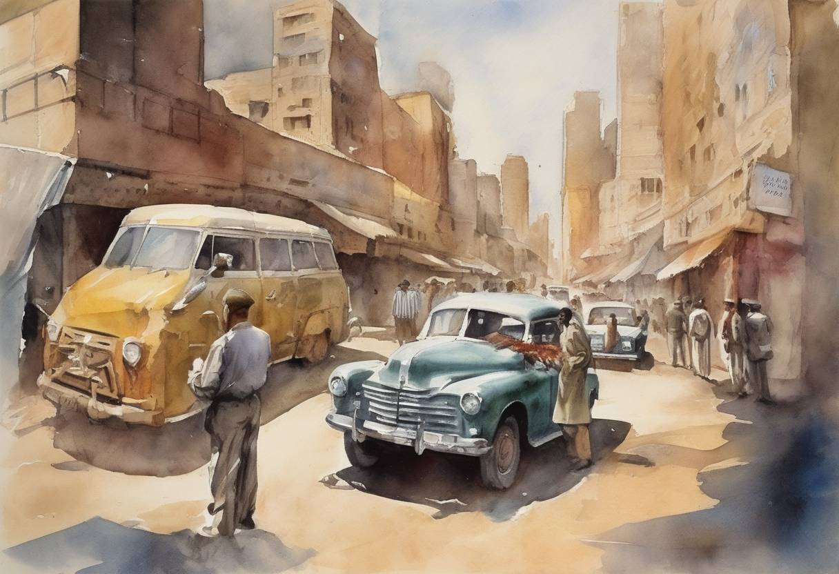 Watercolor painting based depiction of Morocco, Sudan, and Tunisia join the United Nations, reflecting the post-World War II decolonization movement and the expansion of the UN. (1956)