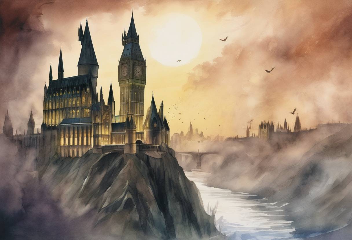 Watercolor painting based depiction of The sixth book in the Harry Potter series, 'Harry Potter and the Half-Blood Prince,' was released worldwide. The book sold nine million copies in the first 24 hours, setting a record at the time. (2005)