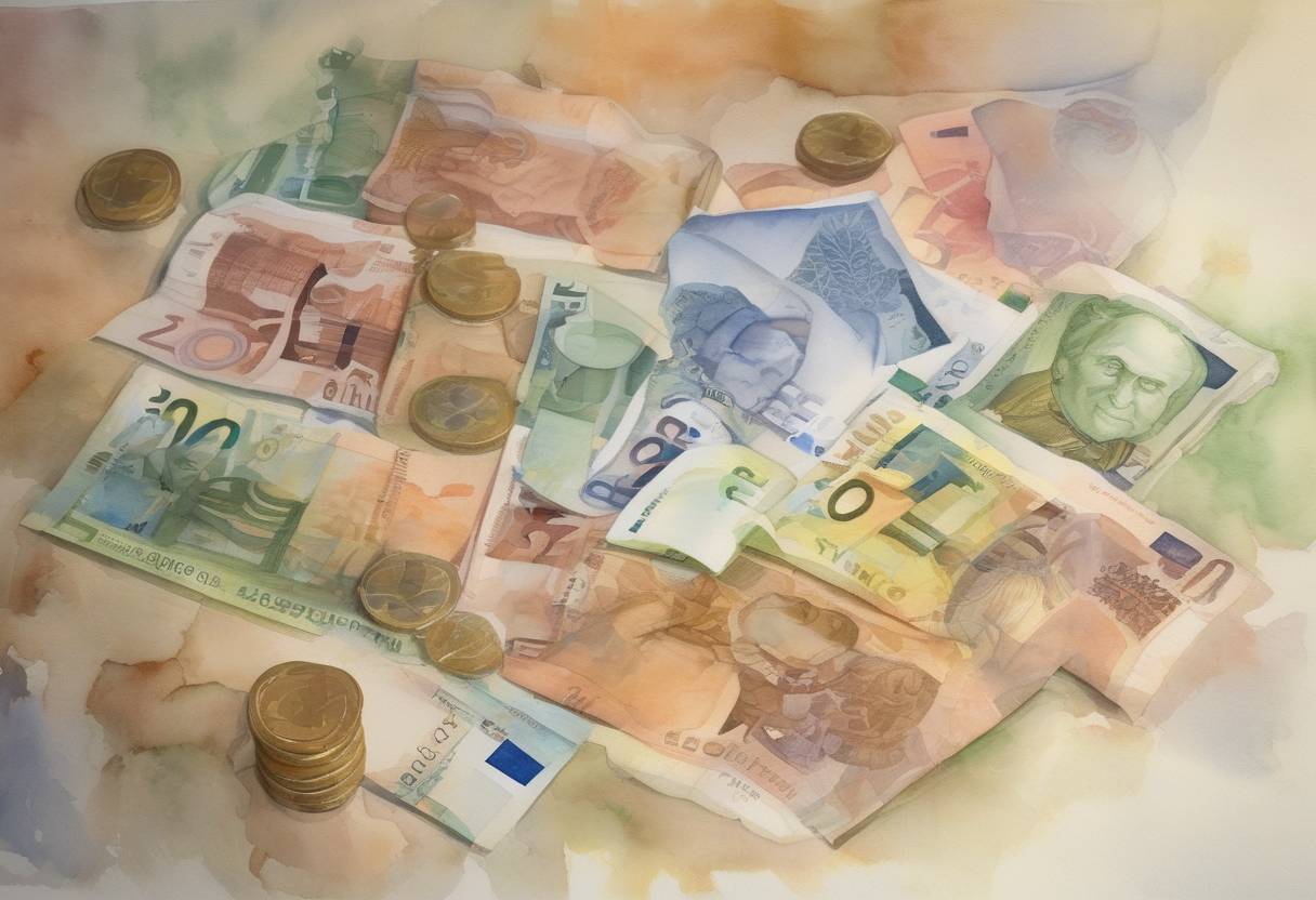 Watercolor painting based depiction of Cyprus and Malta adopted the euro as their official currency, further integrating into the Eurozone. (2008)