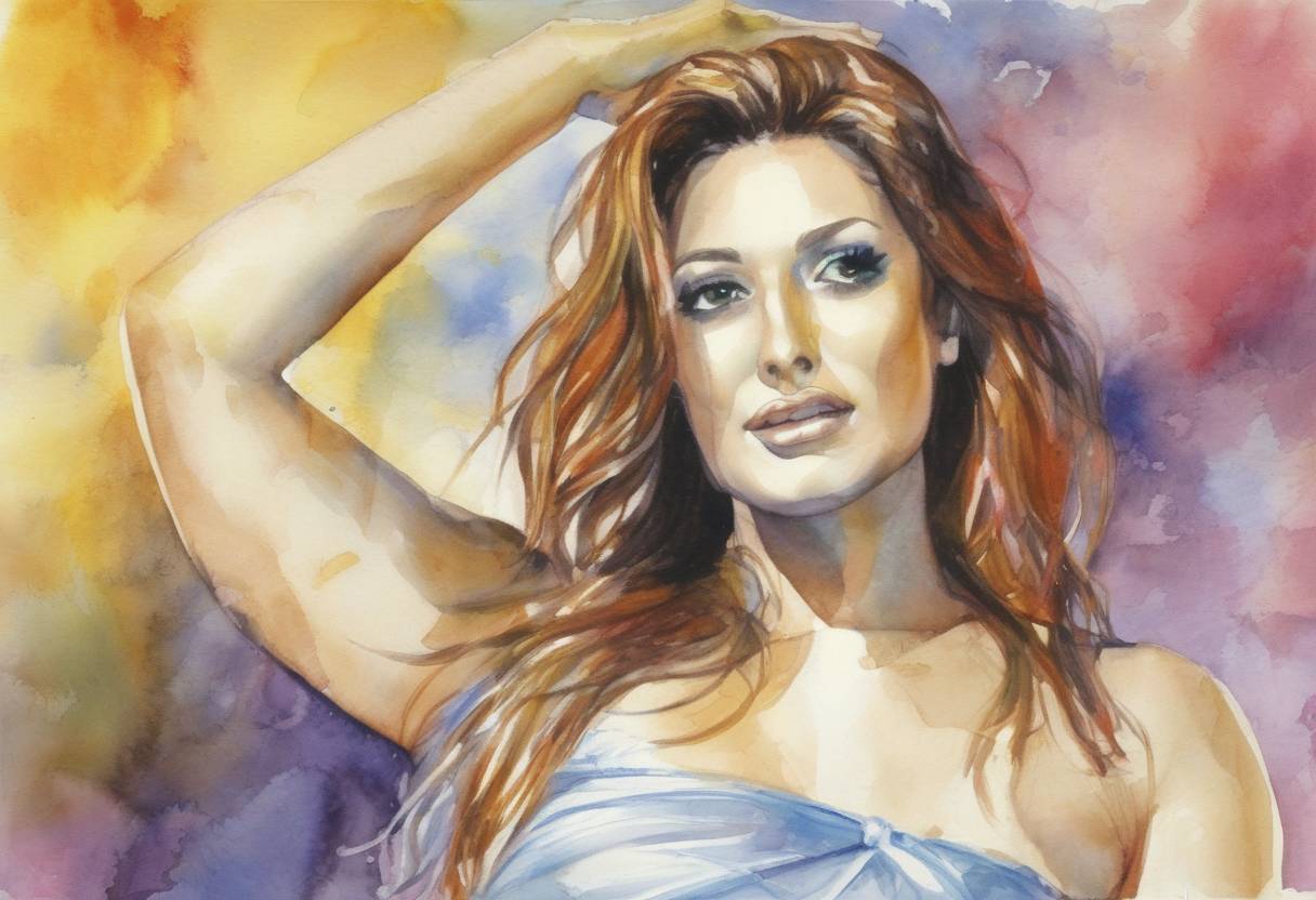 Watercolor painting based depiction of The Eurovision Song Contest 2005 takes place in Kyiv, Ukraine, with Greece winning for the first time with the song 'My Number One' performed by Helena Paparizou. (2005)