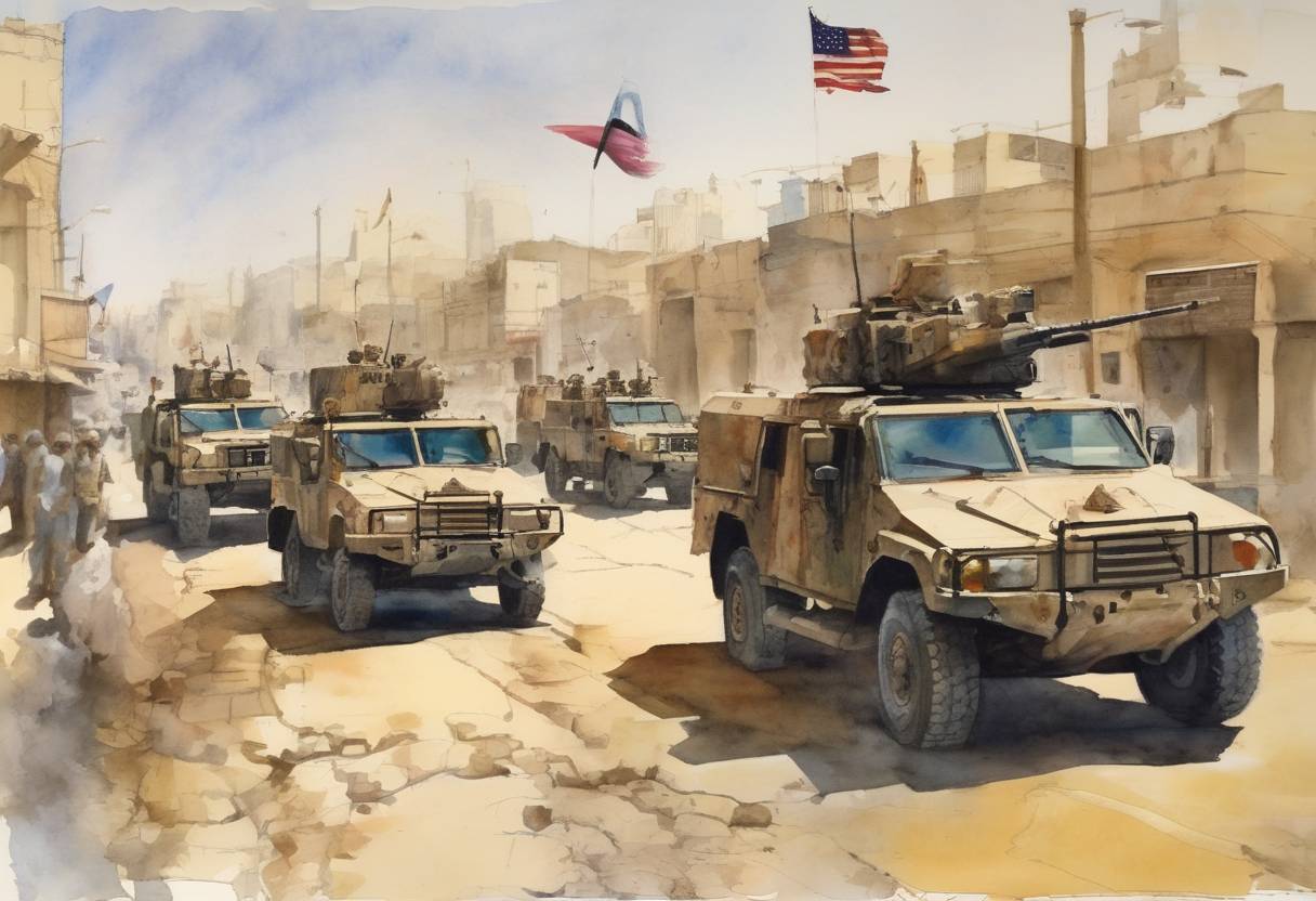 Watercolor painting based depiction of The United States formally transferred sovereignty to the Iraqi interim government, marking the end of the Coalition Provisional Authority's administration in Iraq. (2004)
