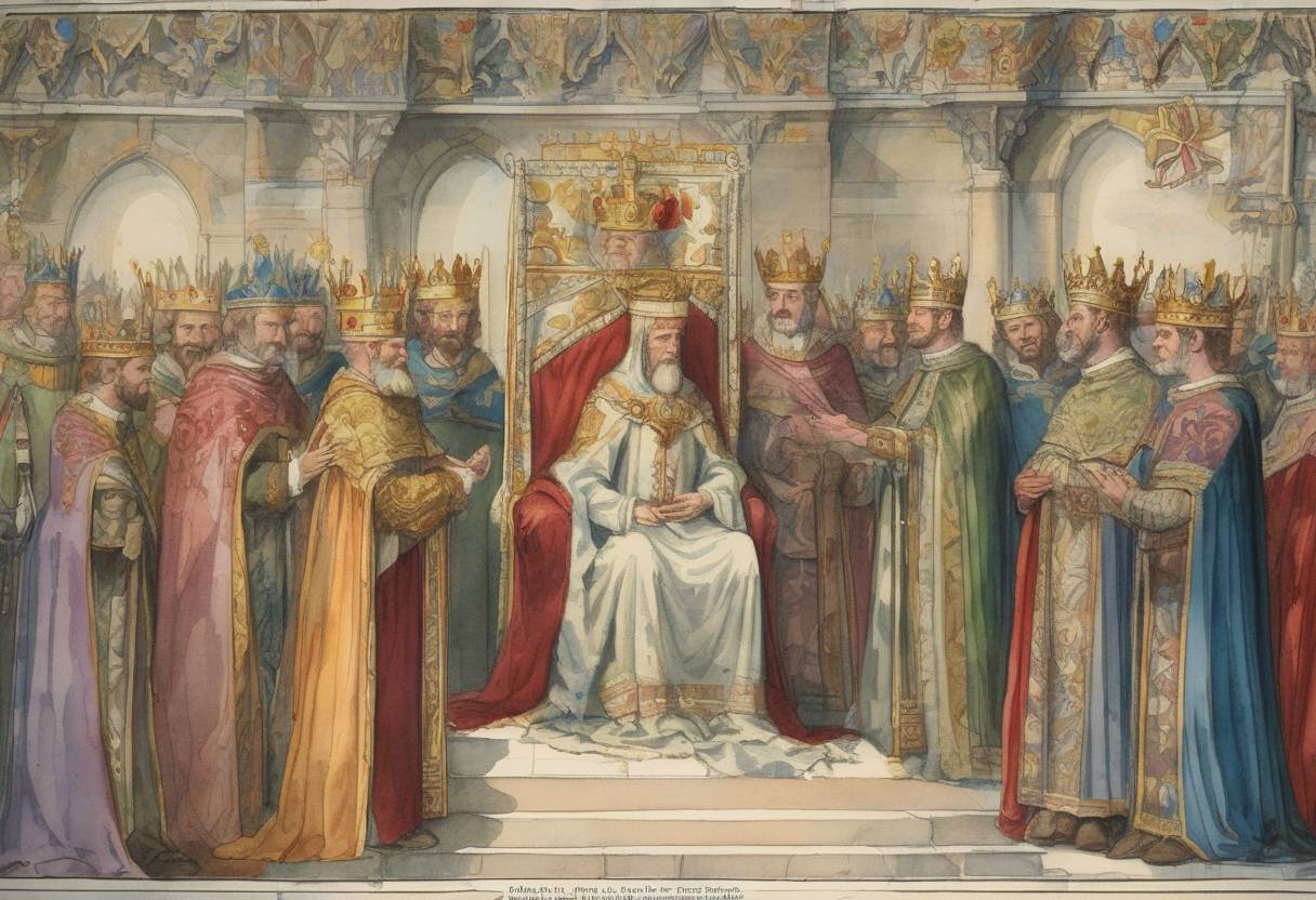 Watercolor painting based depiction of Edward the Confessor was crowned King of England. (1043)