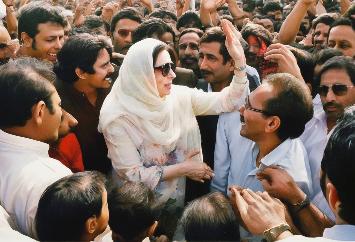 Watercolor painting based depiction of Benazir Bhutto returned to Pakistan after eight years of self-exile. Her homecoming rally in Karachi was tragically targeted by a bombing that killed approximately 139 people. (2007)