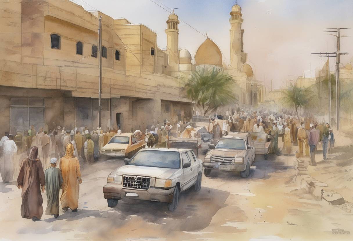 Watercolor painting based depiction of The first democratic parliamentary elections were held in Iraq since the fall of Saddam Hussein, marking a significant step in the country's political transition. (2005)