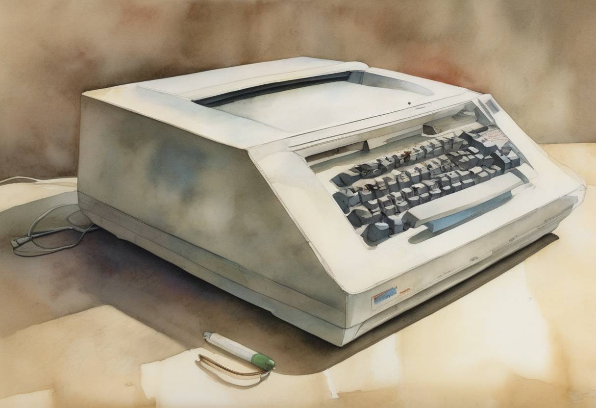 Watercolor painting based depiction of CompuServe launched the first consumer internet service, providing email and technical support to personal computer users. (1979)