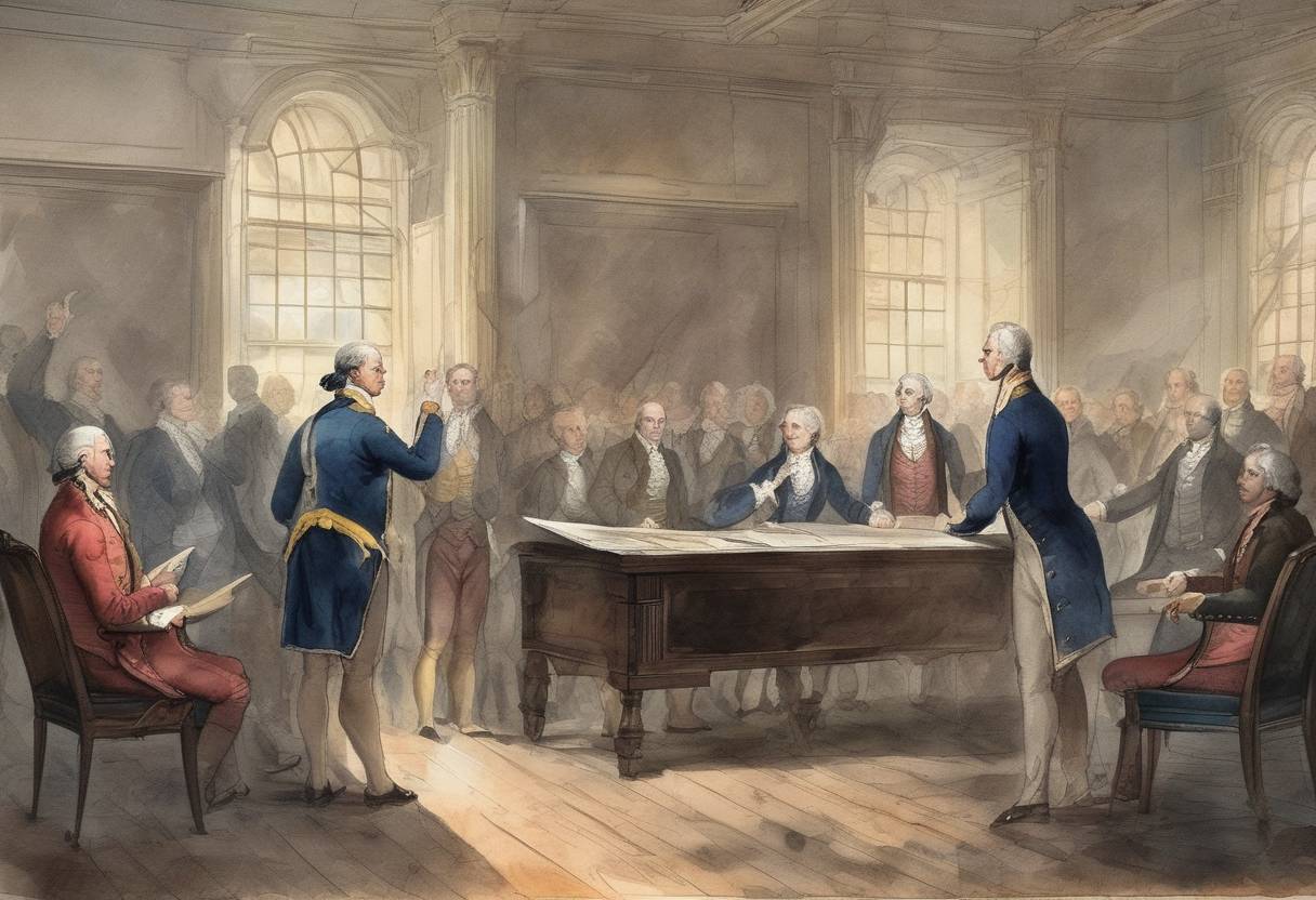 Watercolor painting based depiction of New Jersey becomes the first U.S. state to ratify the Bill of Rights. (1789)