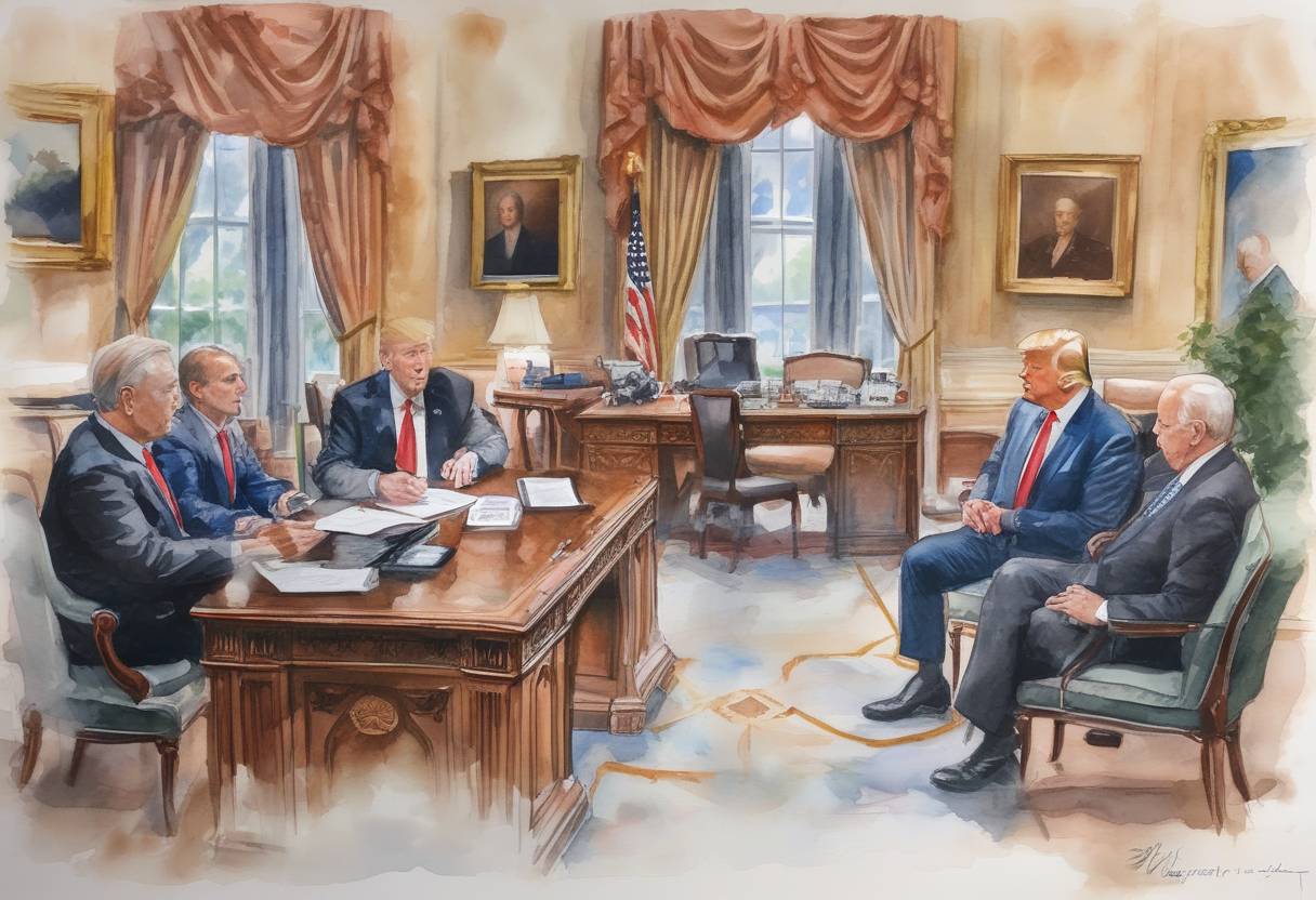 Watercolor painting based depiction of The United States formally withdrew from the Paris Agreement under the administration of President Donald Trump, a decision that was later reversed by President Joe Biden. (2020)