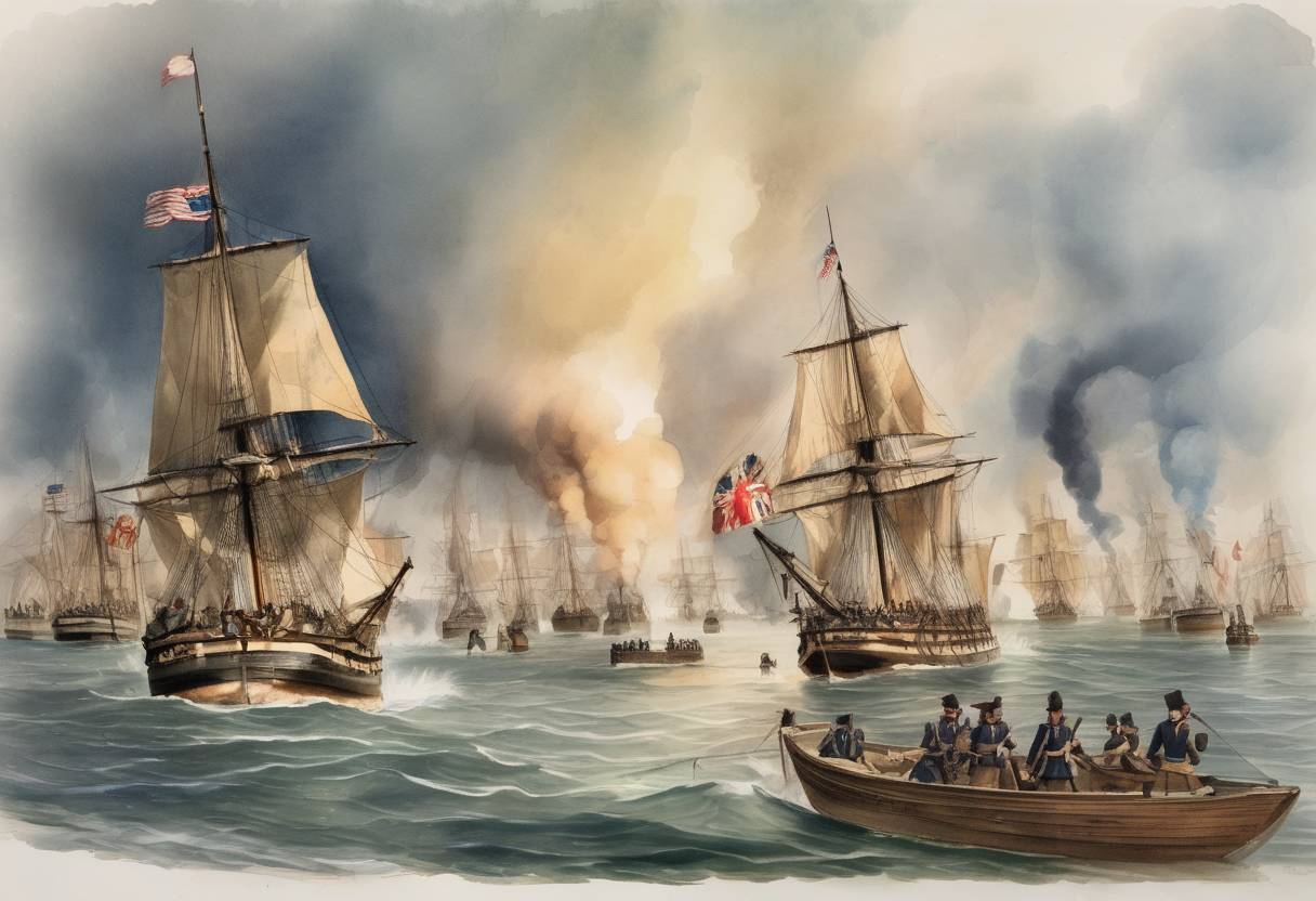 Watercolor painting based depiction of The Battle of the Thames took place during the War of 1812, resulting in a decisive victory for the United States against the United Kingdom and its Native American allies, including the death of the Shawnee leader Tecumseh. (1813)