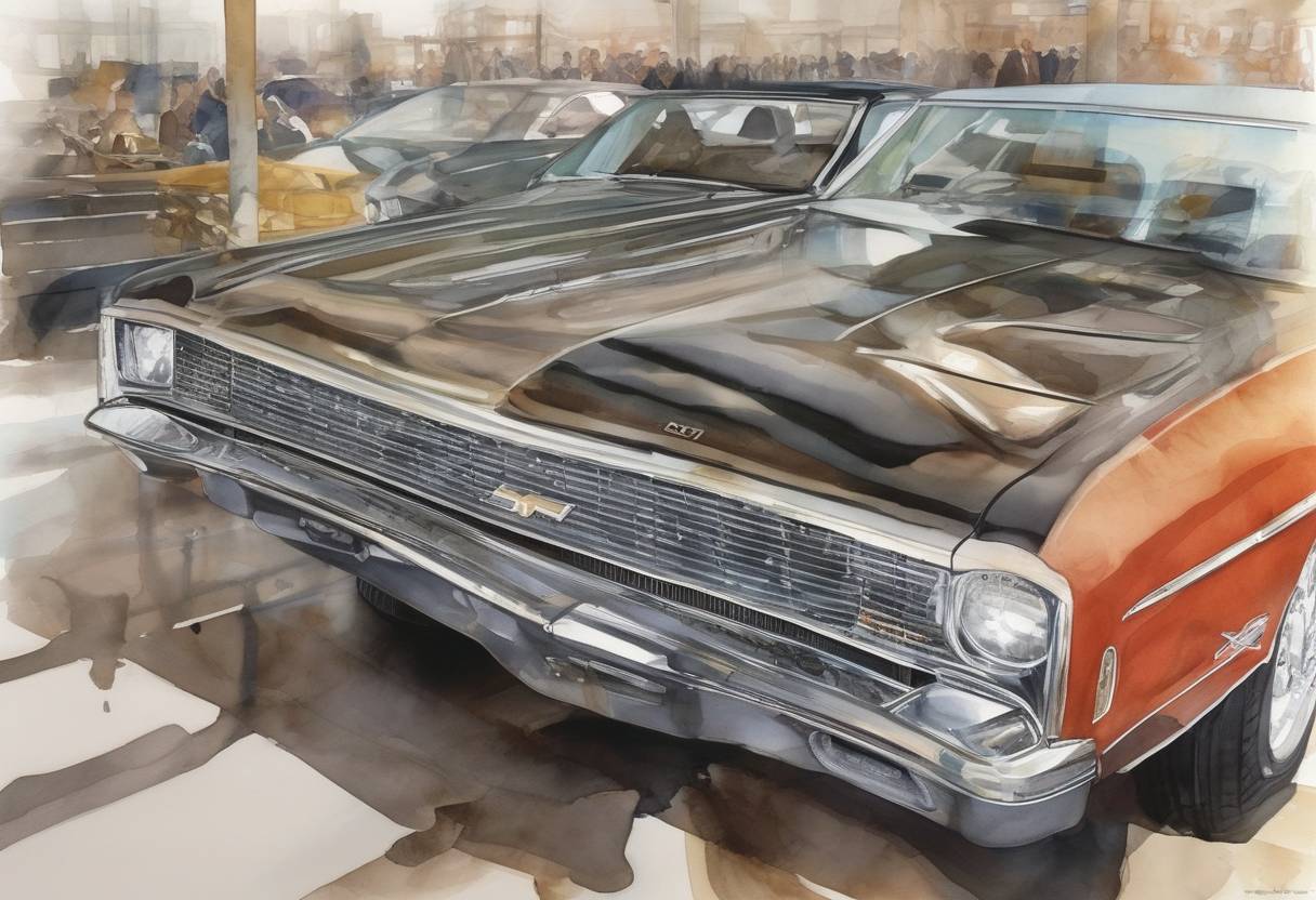 Watercolor painting based depiction of General Motors announced a record $38.7 billion loss for 2007, the largest annual loss ever for an automotive company at that time. This announcement highlighted the financial struggles of the U.S. auto industry leading up to the global financial crisis. (2008)