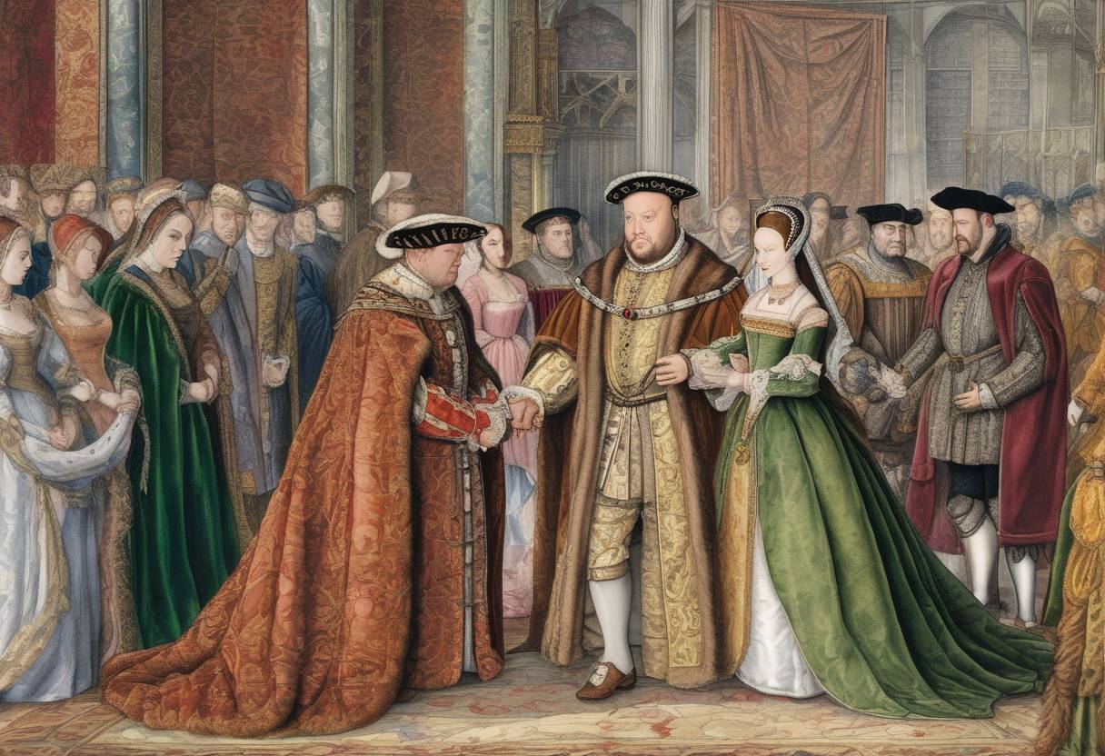 Watercolor painting based depiction of Henry VIII of England secretly marries his second wife, Anne Boleyn. (1533)
