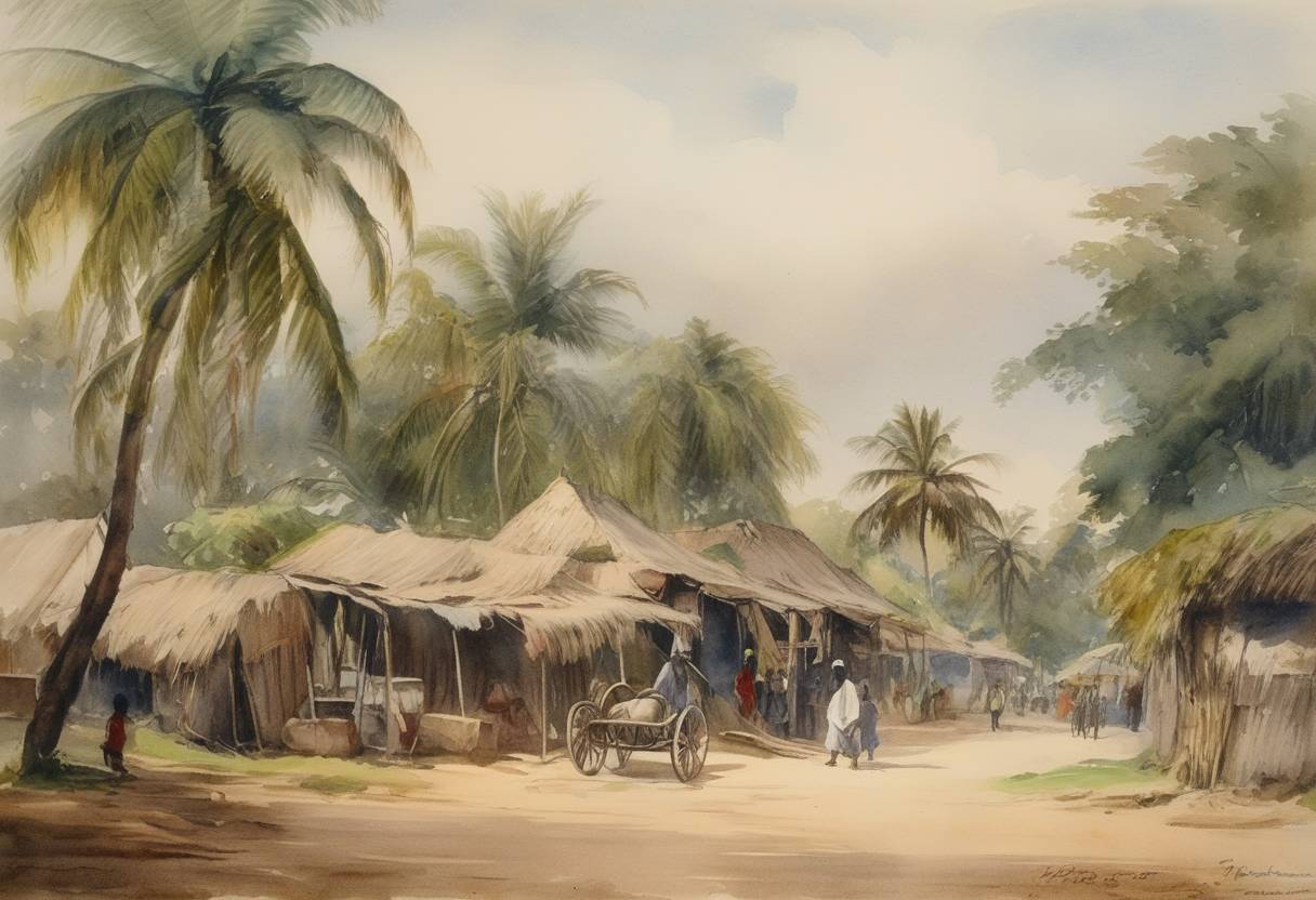 Watercolor painting based depiction of Côte d'Ivoire became a colony of France as part of French West Africa. (1893)