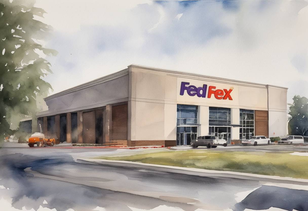 Watercolor painting based depiction of A mass shooting occurred at a FedEx Ground facility in Indianapolis, Indiana, resulting in the deaths of eight employees and the gunman. The incident sparked a national conversation about gun violence in the United States. (2021)