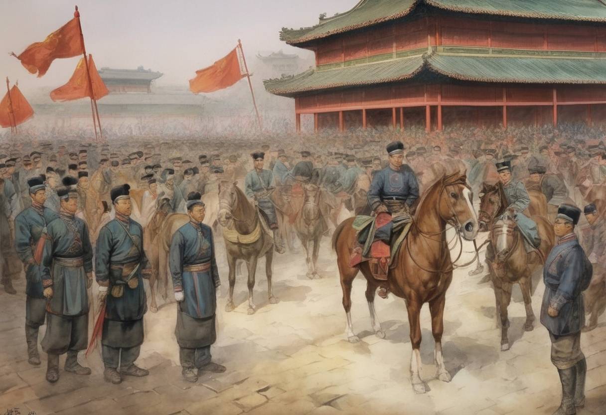 Watercolor painting based depiction of The Boxer Rebellion in China officially ended with the signing of the Boxer Protocol. (1901)