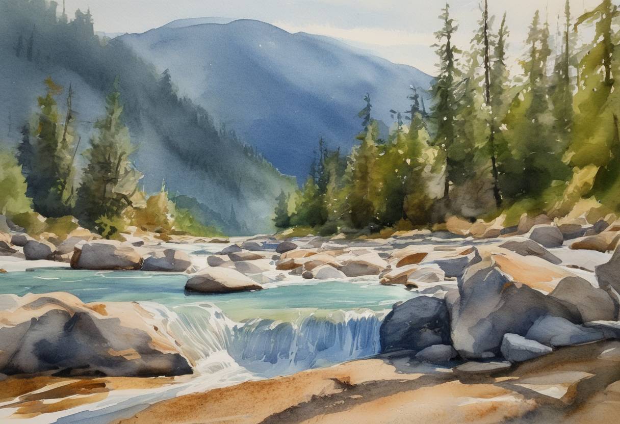 Watercolor painting based depiction of Heatwave in Western Canada and the Northwestern United States sees record-breaking temperatures, with Lytton, British Columbia, reaching 47.9 °C (118.2 °F), the highest temperature ever recorded in Canada. (2021)