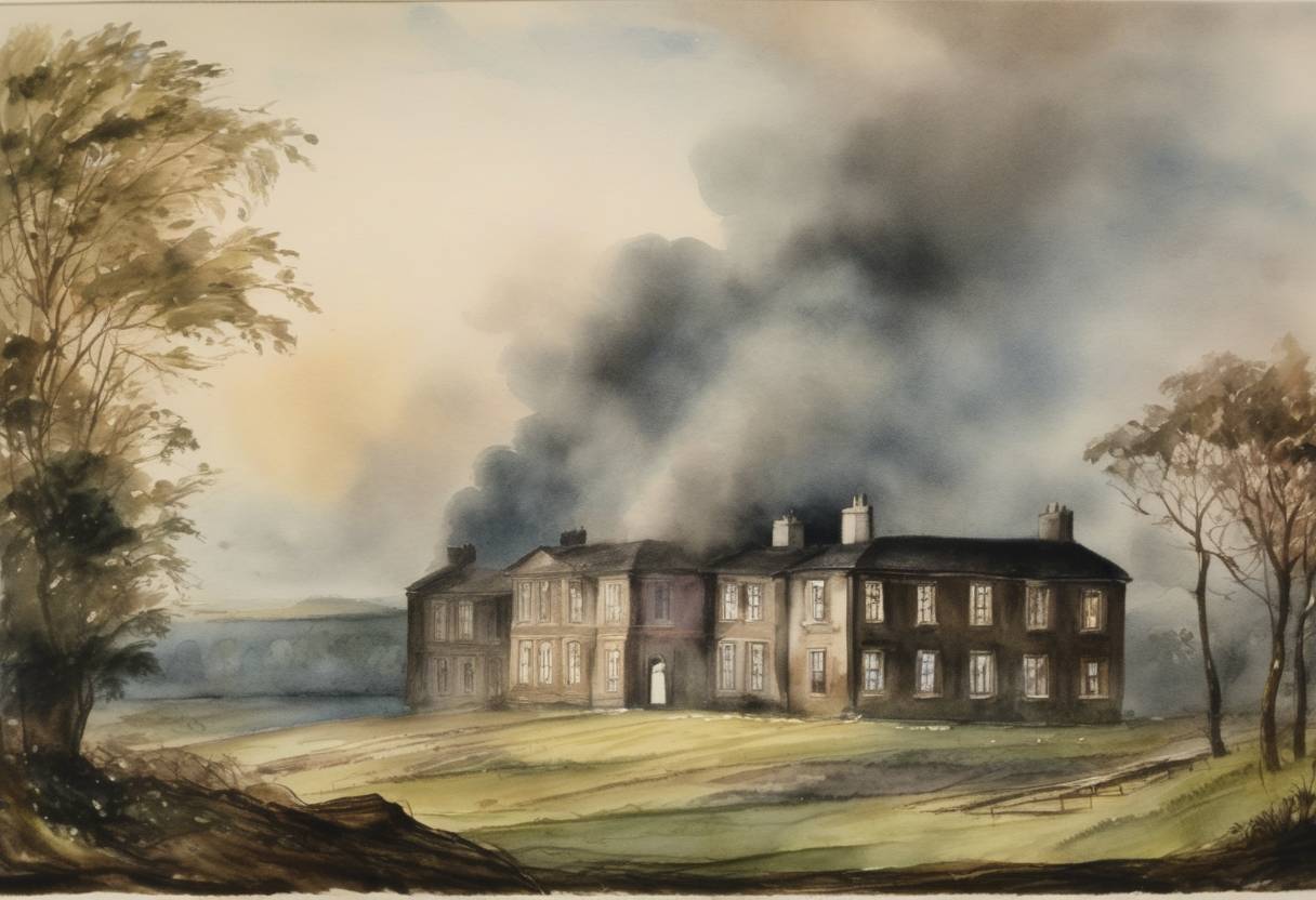 Watercolor painting based depiction of The Cavan Orphanage Tragedy took place in Ireland, where a fire broke out leading to the deaths of 36 girls. (1848)