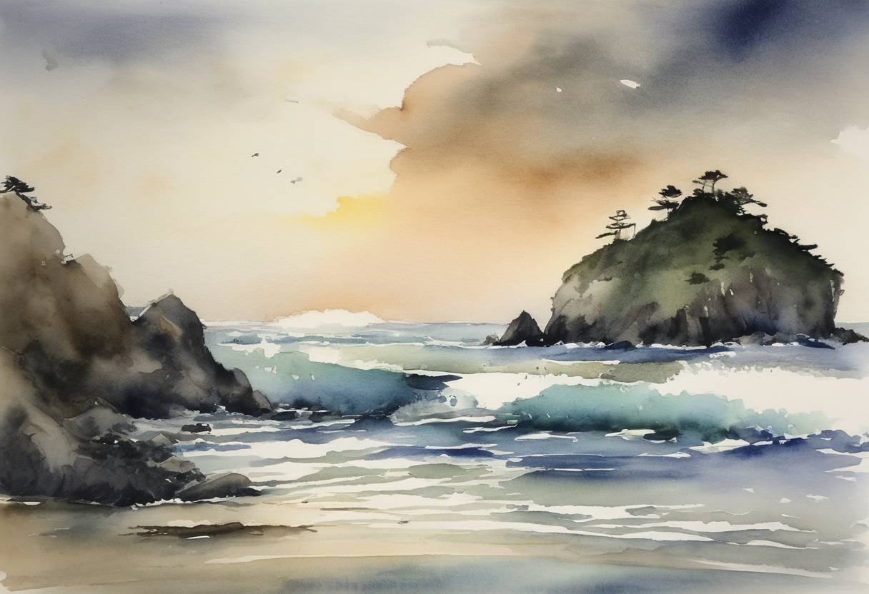 Watercolor painting based depiction of Japan was hit by a 6.9 magnitude earthquake off the coast of northeastern Honshu, sparking brief concerns about a possible tsunami but resulting in minimal damage. (2015)