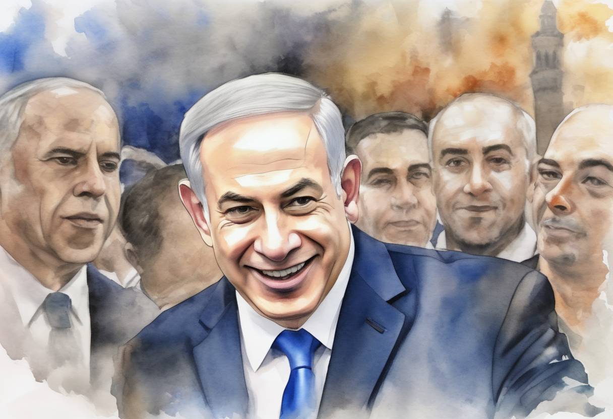 Watercolor painting based depiction of Benjamin Netanyahu wins the Israeli legislative election, securing a record fifth term as Prime Minister of Israel. (2019)