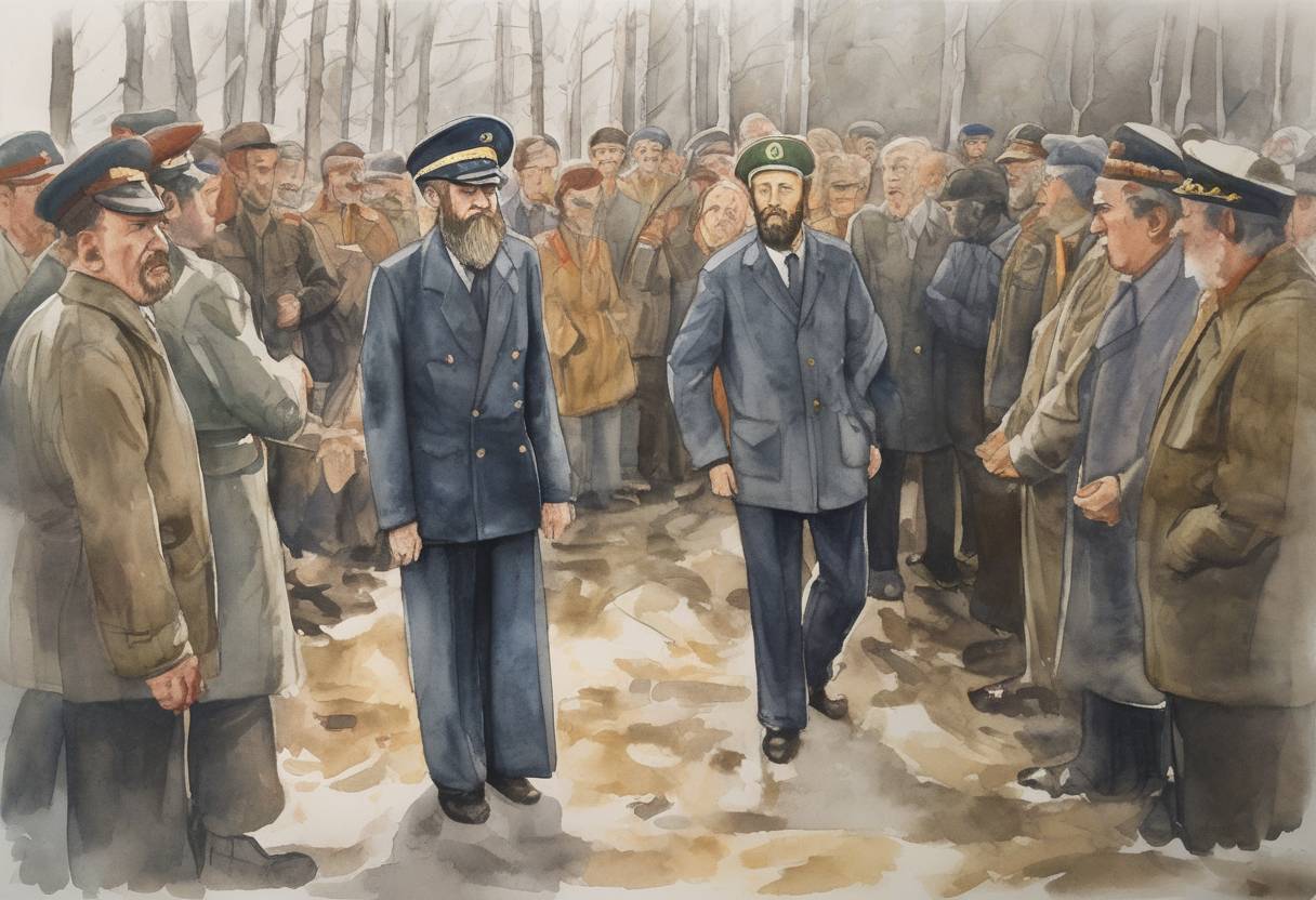 Watercolor painting based depiction of The Soviet Union's Alexander Solzhenitsyn is awarded the Nobel Prize in Literature for his work on exposing the Soviet Union's forced labor camp system. (1970)