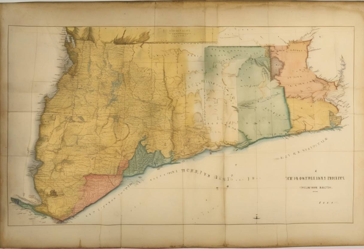 Watercolor painting based depiction of The Oregon Treaty was signed between the United Kingdom and the United States, establishing the 49th parallel as the boundary between US and British territories in North America, resolving the Oregon boundary dispute. (1846)