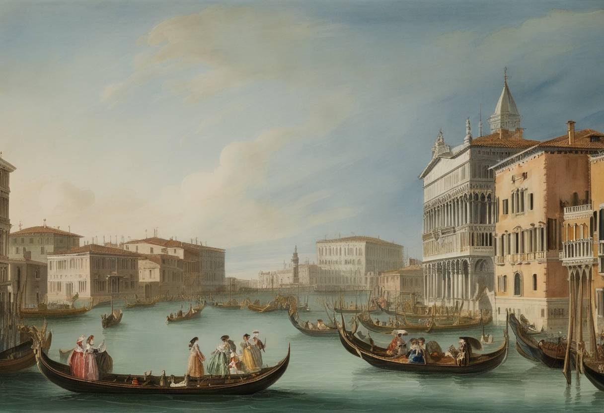 Watercolor painting based depiction of Carlo Goldoni's play 'Mirandolina' premieres in Venice, contributing to the development of comedic theater. (1750)