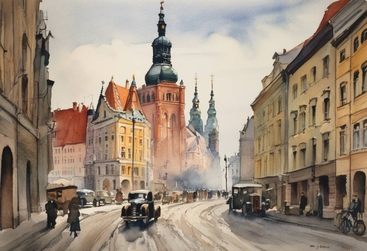 Watercolor painting based depiction of Latvia is incorporated into the Soviet Union as a constituent republic. (1940)