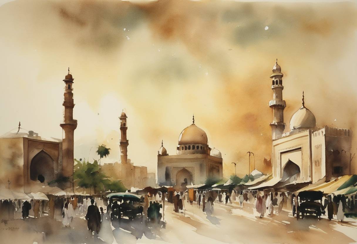 Watercolor painting based depiction of Pakistan became the first Islamic republic in the world. (1956)