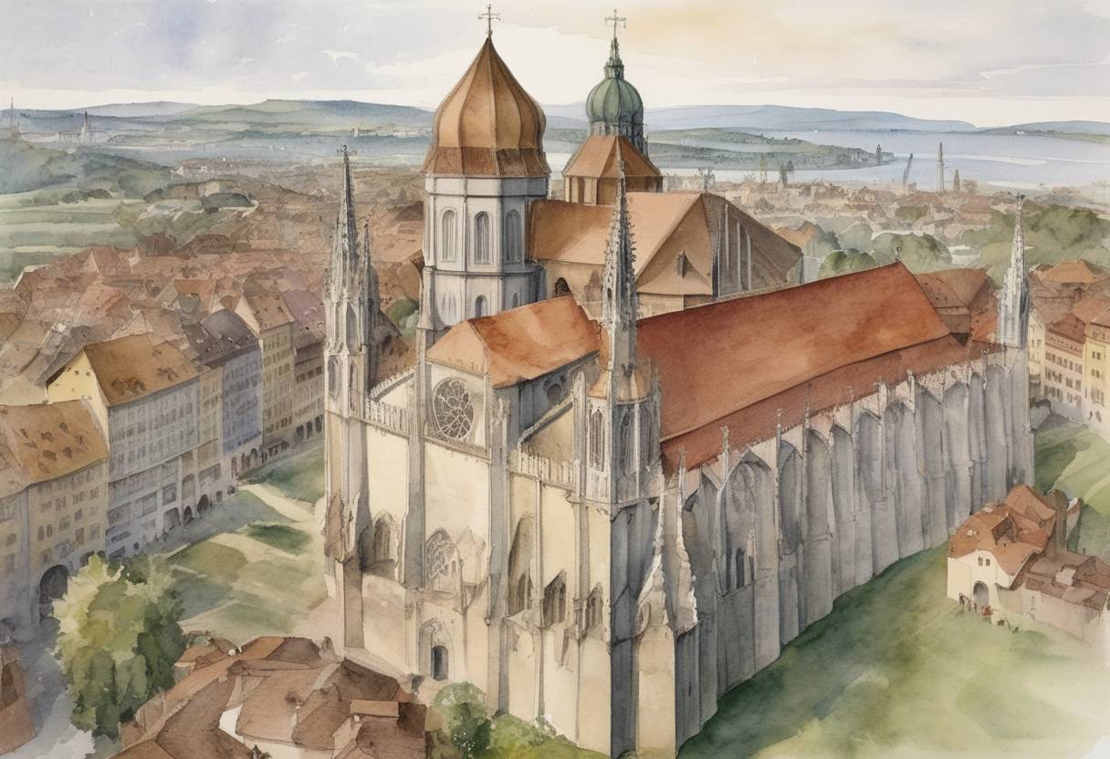 Watercolor painting based depiction of On this day, Martin V was elected Pope, bringing an end to the Western Schism, a split within the Catholic Church in which three men simultaneously claimed to be the true pope. (1417)