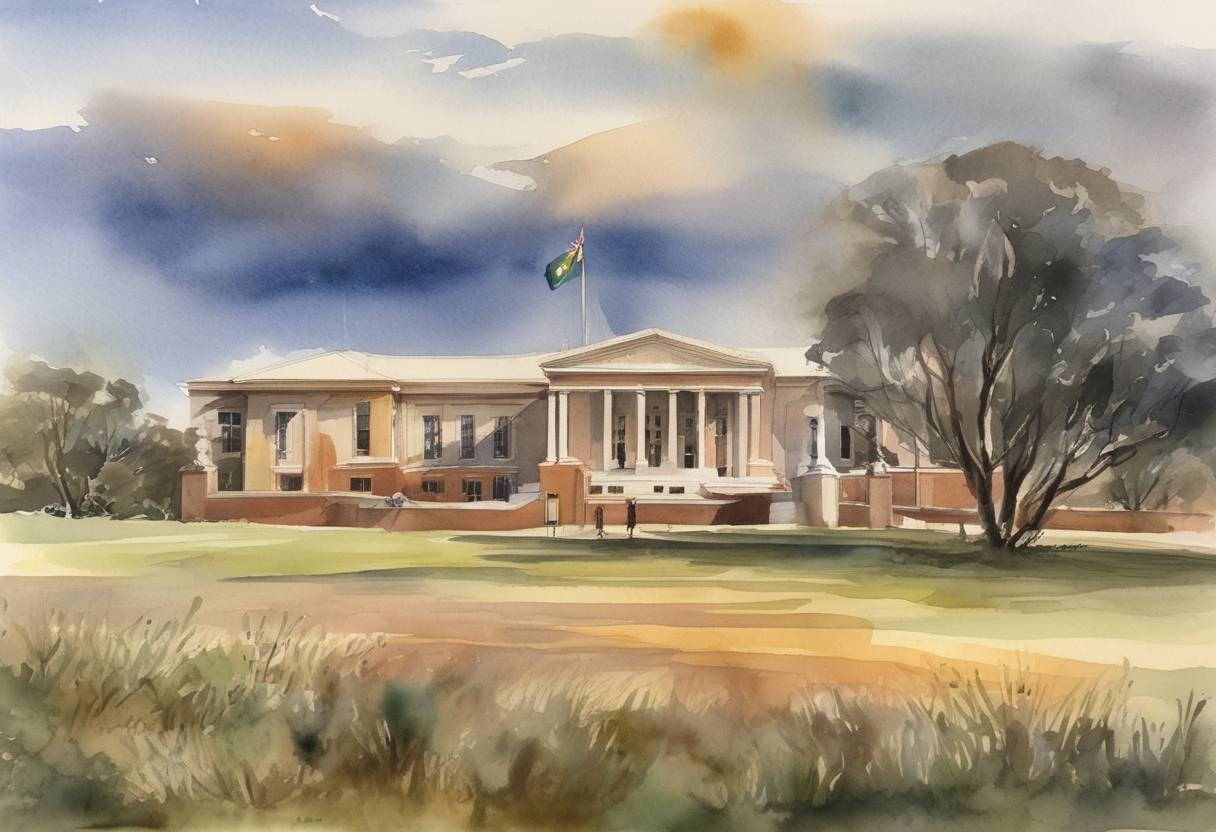 Watercolor painting based depiction of Australia's Labor Party, led by Anthony Albanese, wins the federal election, ending nearly a decade of conservative rule by the Liberal-National Coalition. (2022)