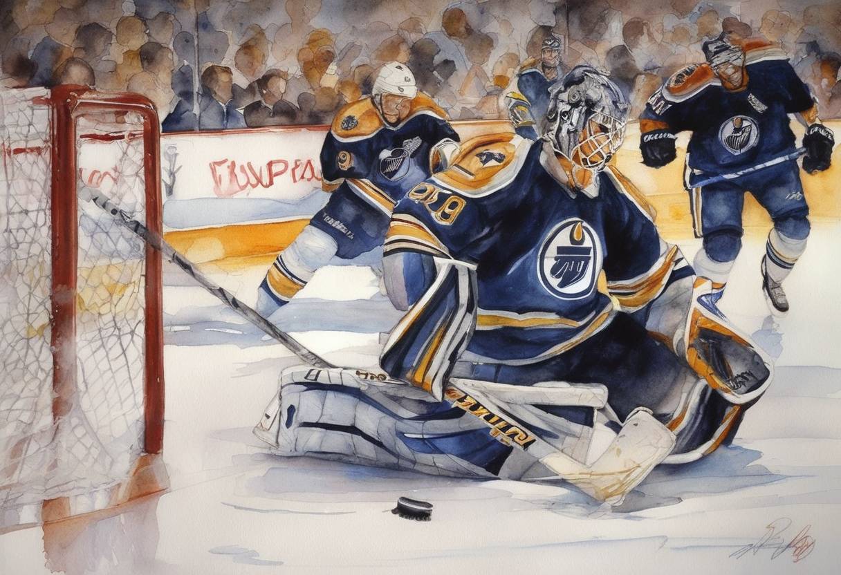 Watercolor painting based depiction of The National Hockey League (NHL) announces a lockout, leading to the eventual cancellation of the season. (2004)