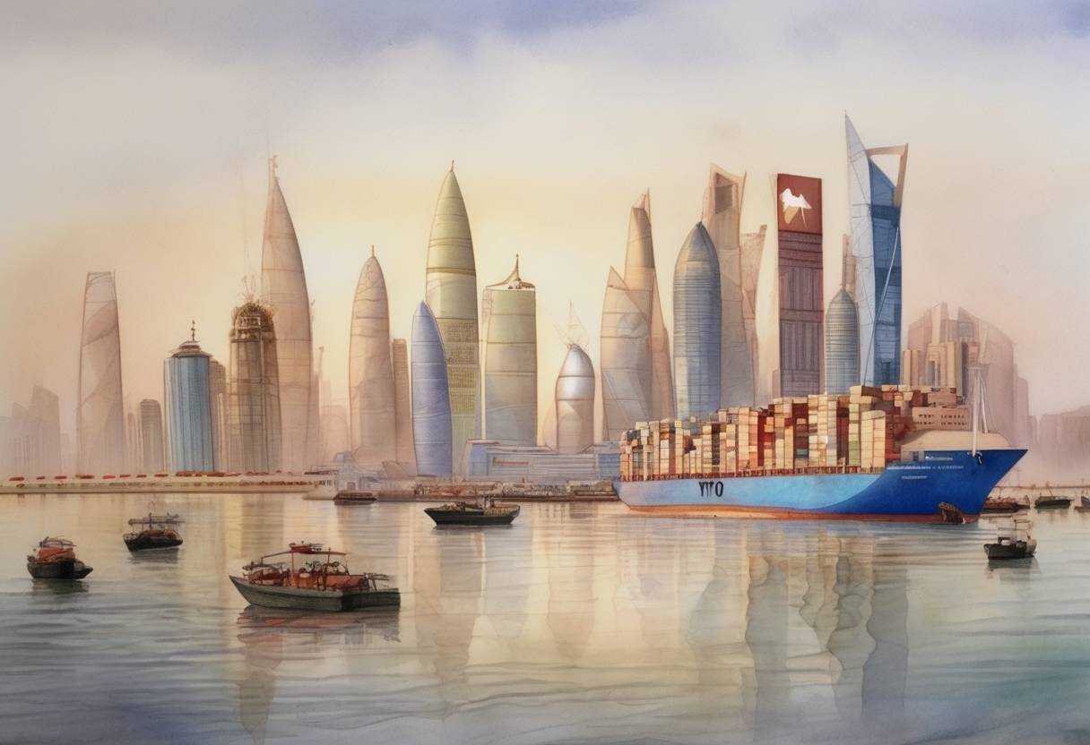 Watercolor painting based depiction of World Trade Organization (WTO) members formally approved China's entry into the organization, marking a significant step in China's integration into the global economy. (2001)