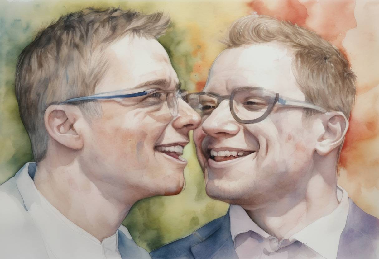 Watercolor painting based depiction of The Civil Partnership Act 2004 came into effect in the United Kingdom, allowing same-sex couples to obtain legal recognition of their relationships. (2005)