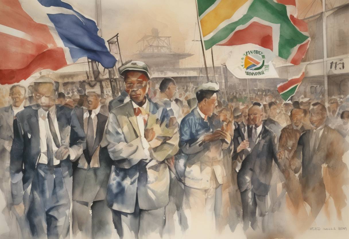 Watercolor painting based depiction of South Africa was banned from the Olympic Games due to its apartheid policies. This ban lasted until 1992, when South Africa was allowed to compete again after the end of apartheid. (1964)
