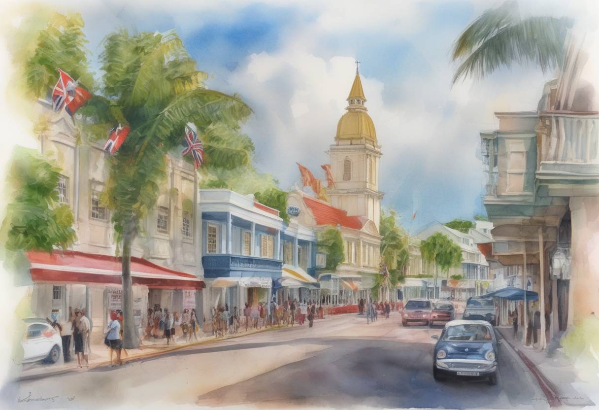 Watercolor painting based depiction of Barbados officially became a republic, removing Queen Elizabeth II as its head of state and inaugurating its first President, Sandra Mason. (2021)