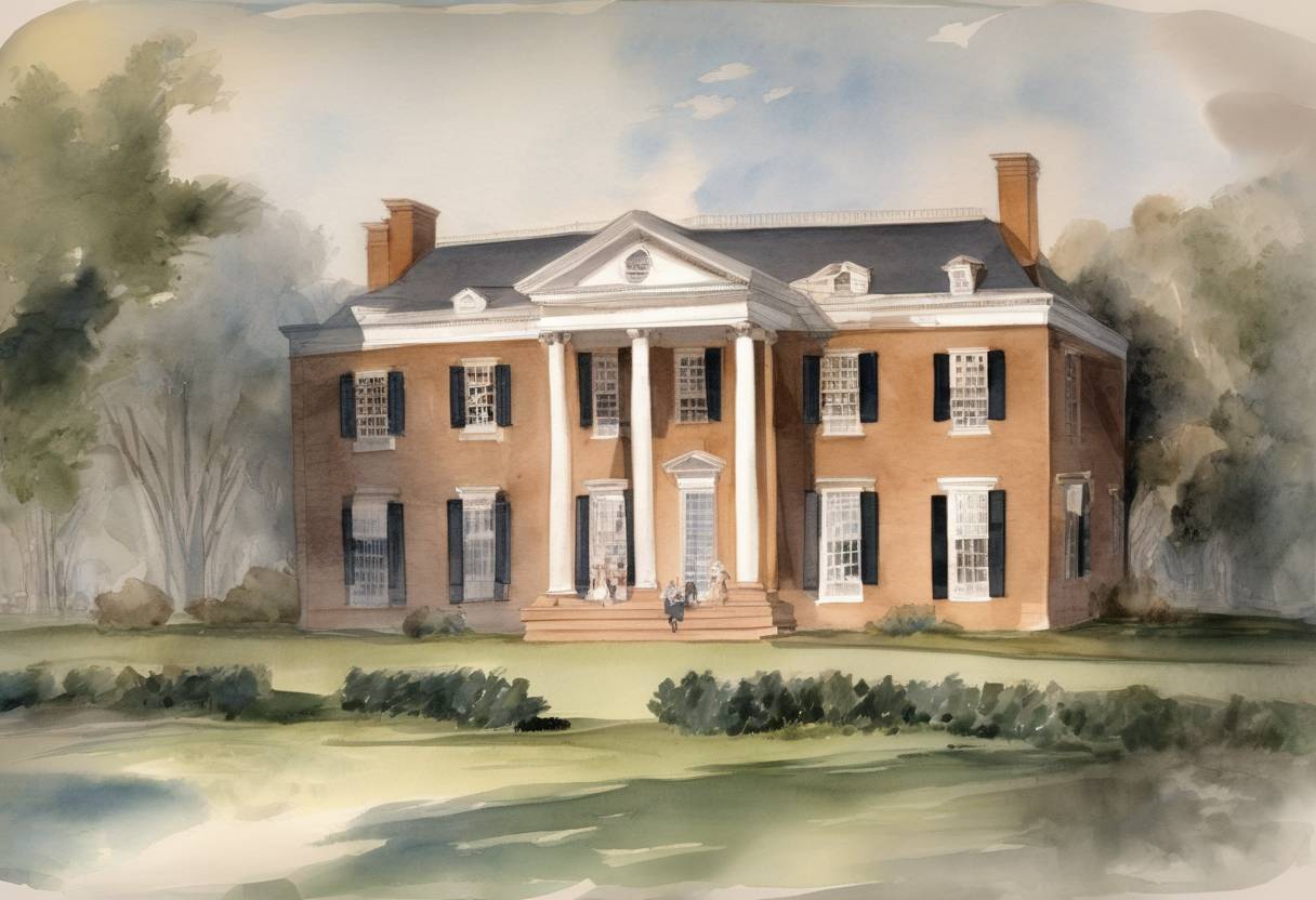 Watercolor painting based depiction of John Adams becomes the first President of the United States to live in the Executive Mansion (later known as the White House). (1800)