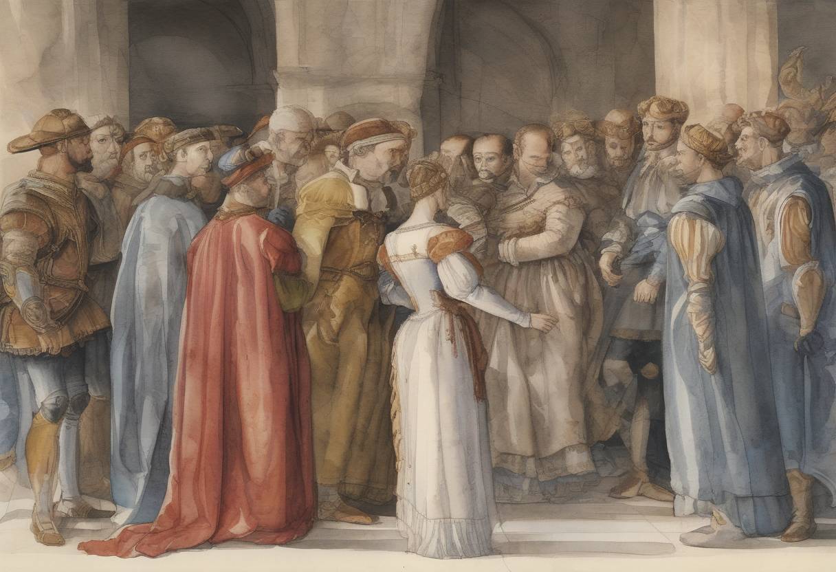Watercolor painting based depiction of Florence expels the Medici family and restores a republican government. (1527)