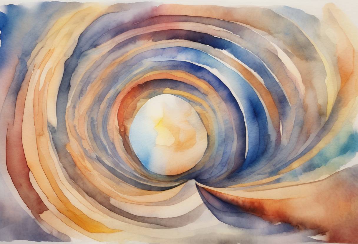 Watercolor painting based depiction of Scientists announced the first direct detection of gravitational waves, confirming a major prediction of Albert Einstein's general theory of relativity. (2016)