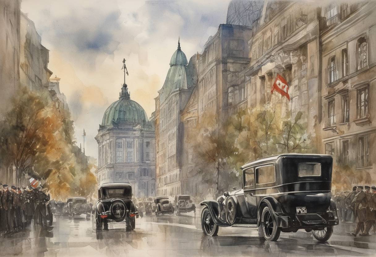 Watercolor painting based depiction of Adolf Hitler became the Führer of Germany after the death of President Paul von Hindenburg, consolidating his power and marking a pivotal moment in Nazi Germany's history. (1934)