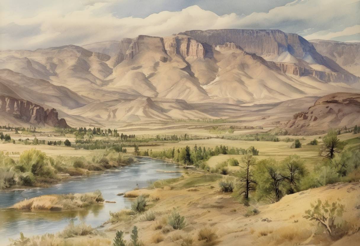 Watercolor painting based depiction of Idaho was admitted as the 43rd state of the United States. (1890)