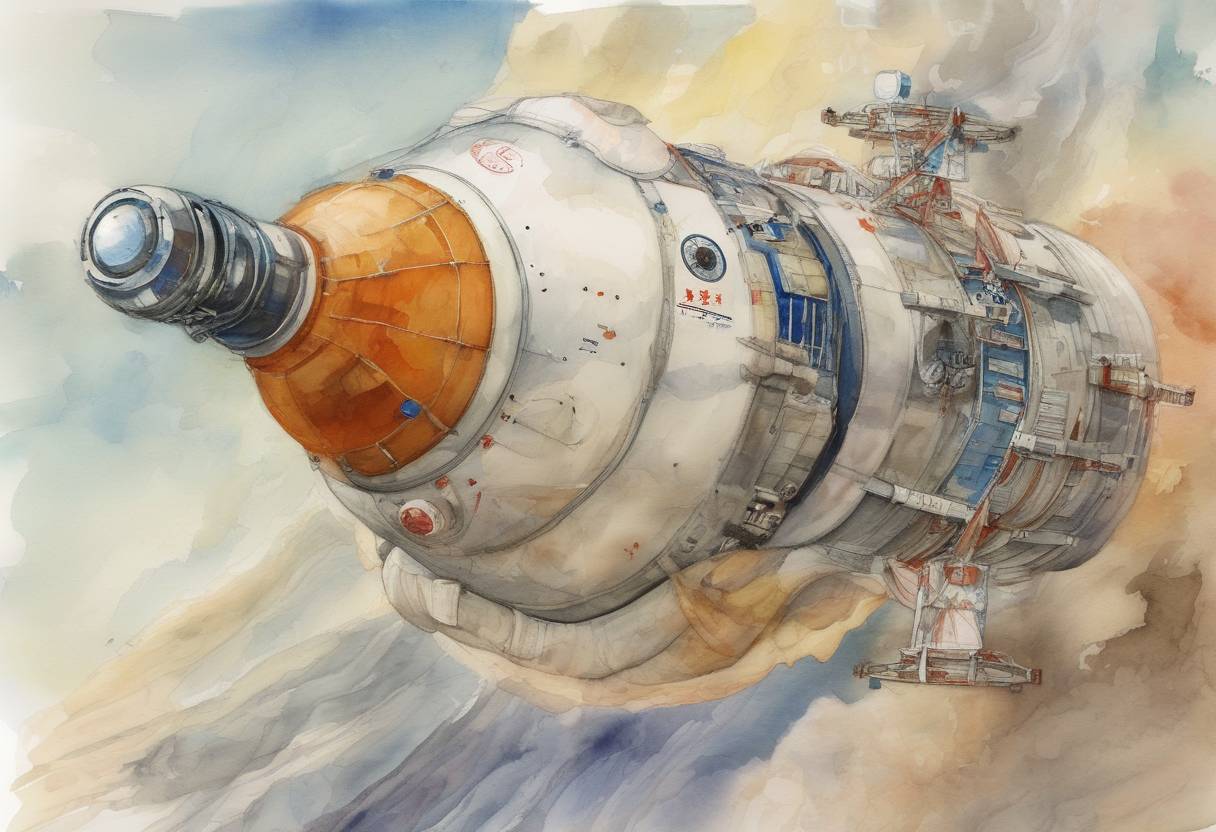 Watercolor painting based depiction of China launched its Shenzhou 9 spacecraft, carrying the country's first female astronaut, Liu Yang, into space. (2012)