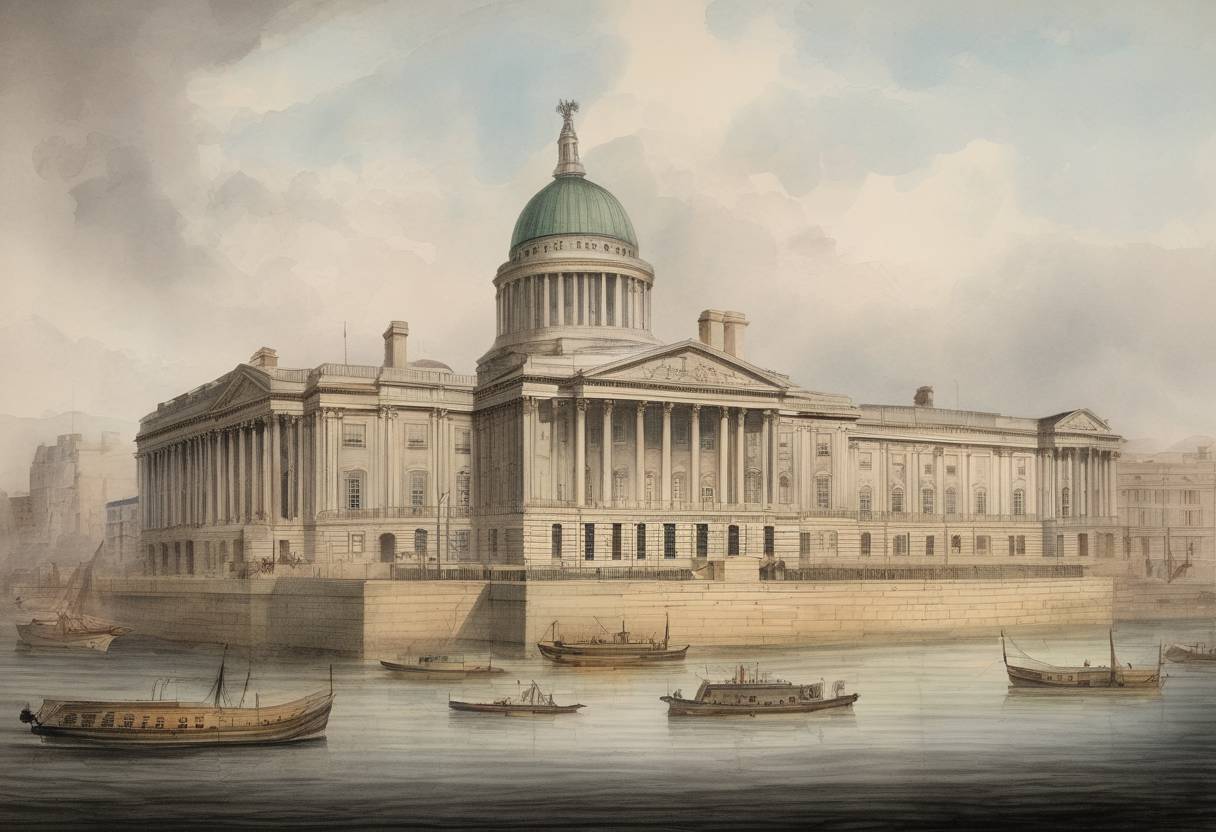 Watercolor painting based depiction of The legislative union of Great Britain and Ireland is completed to form the United Kingdom of Great Britain and Ireland. (1801)