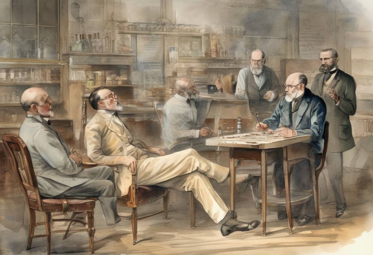 Watercolor painting based depiction of German scientist Robert Koch announced the discovery of Mycobacterium tuberculosis, the bacterium responsible for tuberculosis. (1882)